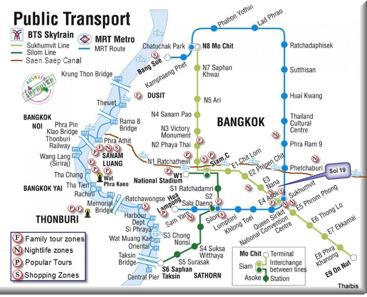 бангкок олон нийтийн дамжин өнгөрөх газрын зураг